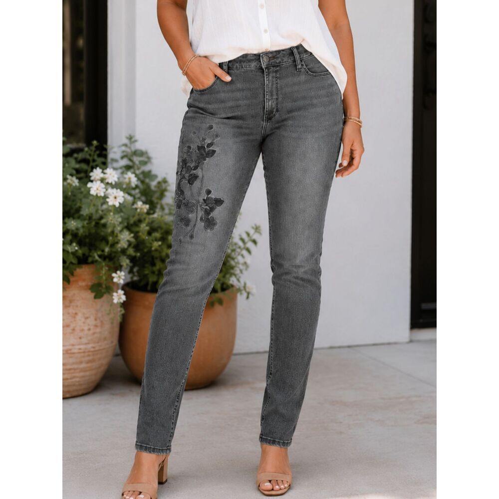 Simply Vera Vera Wang High Rise Skinny Jeans Floral Gray Black Women’s 14